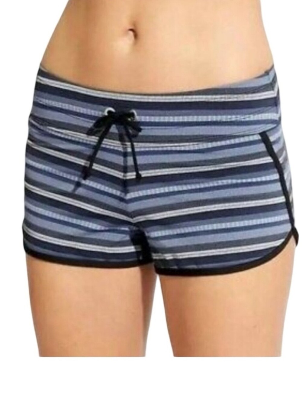 Athleta,  Tulum Swim Kata Shorts, Navy Blue Geo Striped, Size Small